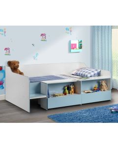 Stella Wooden Low Sleeper Childrens Bed In Matt White And Blue