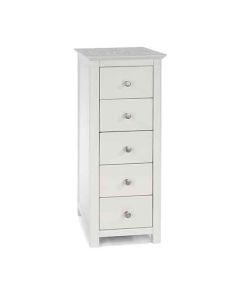 Stirling Narrow Natural Stone Top Chest Of Drawers With 5 Drawers In White