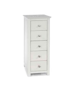 Stirling Narrow Natural Stone Top Chest Of Drawers With 5 Drawers In White