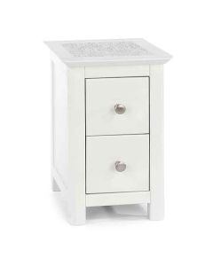Stirling Natural Stone Top 2 Drawers Petite Bedside Cabinet In White