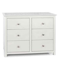 Stirling Wide Natural Stone Top Chest Of Drawers With 6 Drawers In White