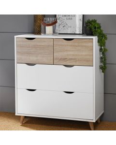 Stockholm Wooden Chest Of Drawers In Oak And White With 4 Drawers