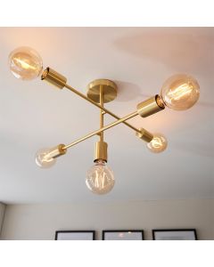 Studio 5 Lights Semi Flush Ceiling Light In Brushed Brass
