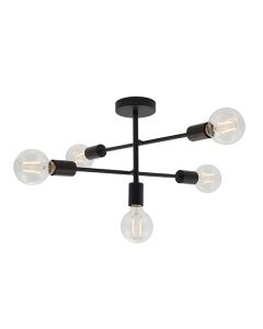 Studio 5 Lights Semi Flush Ceiling Light In Matt Black