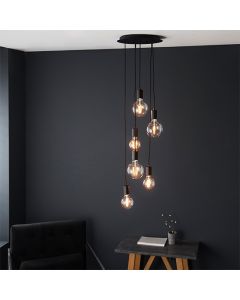 Studio 6 Lights Round Ceiling Pendant Light In Matt Black