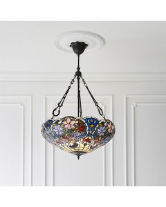 Sullivan Large Inverted Tiffany Glass 3 Lights Ceiling Pendant Light In Dark Bronze