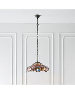 Sullivan Tiffany Glass Ceiling Pendant Light In Dark Bronze