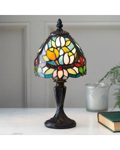 Sylvette Tiffany Glass Small Table Lamp In Dark Bronze