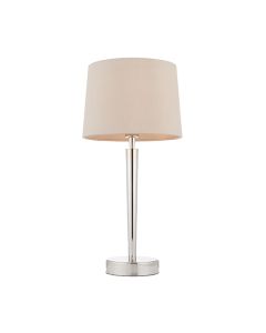 Syon USB Mink Fabric Table Lamp In Bright Nickel