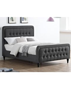 Tahiti Linen Fabric Double Bed In Grey With Black Wooden Legs