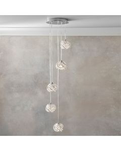 Talia 5 Lights Clear Crystal Ceiling Pendant Light In Chrome