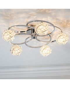 Talia Clear Crystal 5 Lights Semi Flush Ceiling Light In Chrome