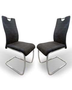 Talia Dark Grey Suede Effect Fabric Dining Chairs In Pair