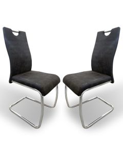 Talia Dark Grey Suede Effect Fabric Dining Chairs In Pair