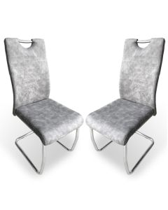 Talia Light Grey Suede Effect Fabric Dining Chairs In Pair