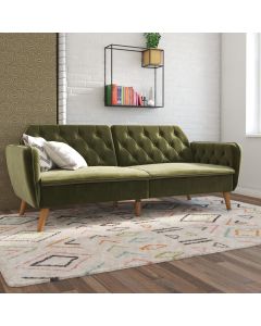 Tallulah Velvet Sofa Bed In Green With Oak Wooden Legs