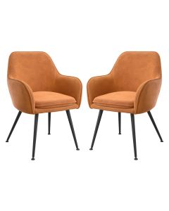 Tara Burnt Rust Velvet Fabric Dining Chairs With Matte Black Legs In Pair