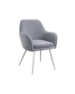 Tara Velvet Fabric Dining Chair In Grey With Silver Legs
