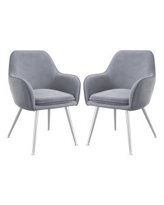 Tara Grey Velvet Fabric Dining Chairs With Silver Legs In Pair