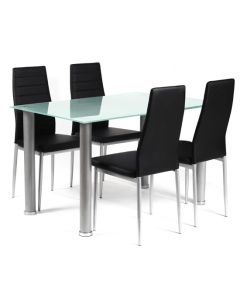 Tatum Frost Glass Dining Set With Silver Legs And 4 Chairs