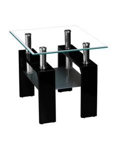 Telford Clear Glass Top Lamp Table With High Gloss Black Legs