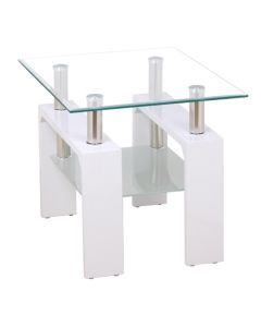 Telford Clear Glass Top Lamp Table With High Gloss White Legs