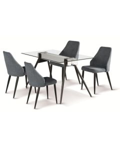 Tessa Clear Glass Dining Set With Black Metal Legs And 4 Chairs