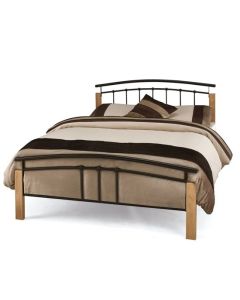 Tetras Metal Double Bed In Black With Beech Posts