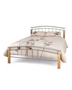 Tetras Metal Double Bed In Silver With Beech Posts