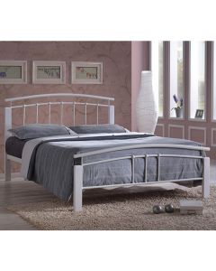 Tetras Metal Double Bed In White And Oak Wooden Frame