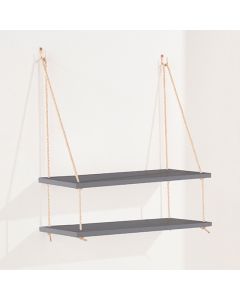 Thames Wooden Rope Wall Double Shelf In Grey