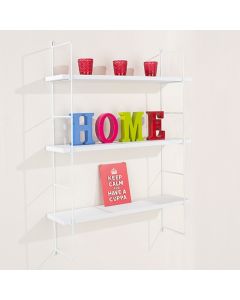 Thames Wooden Triple Wall Shelf In White With Wire Uprights