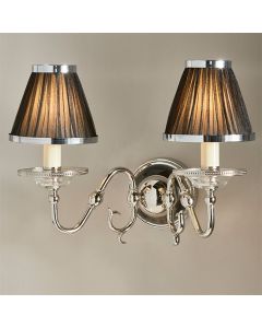 Tilburg Black Shades Clear Crystal Twin Wall Light In Polished Nickel