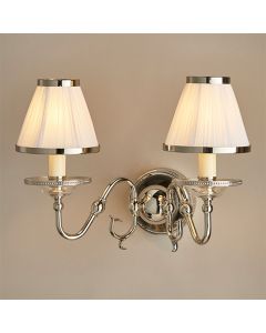 Tilburg White Shades Clear Crystal Twin Wall Light In Polished Nickel