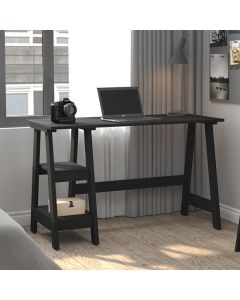 Tiva Wooden Computer Desk In Charcoal With 2 Shelves