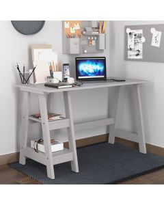 Tiva Wooden Computer Desk In Grey With 2 Shelves