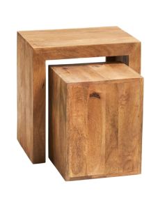 Toko Wooden Cubed Nest Of 2 Tables In Light Walnut