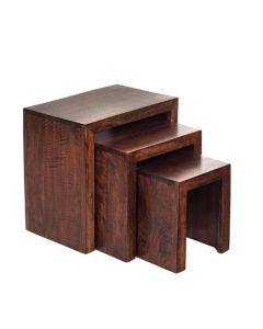 Toko Wooden Cubed Nest Of 3 Tables In Dark Walnut
