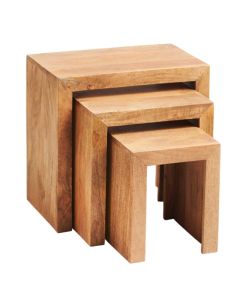 Toko Wooden Cubed Nest Of 3 Tables In Light Walnut