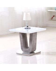 Topaz Glass Top Lamp Table In High Gloss White And Stone Effect