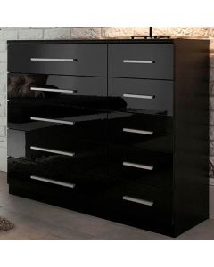 Topline Wooden Chest Of Drawers In Black High Gloss With 10 Drawers