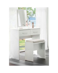 Topline Wooden Dressing Table In White With Mirror And Stool
