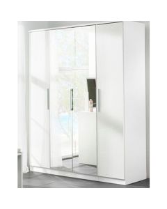 Topline Wooden Sliding Wardrobe In White With 4 Doors And Mirror