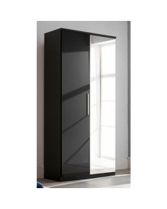 Topline Wooden Wardrobe In Black High Gloss With 2 Doors And Mirror