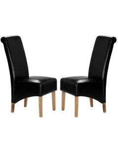 Trafalgar Black Faux Leather Dining Chairs In Pair With Rubberwood Legs