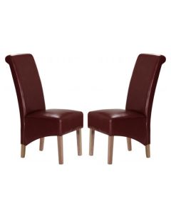 Trafalgar Red Faux Leather Dining Chairs In Pair With Rubberwood Legs