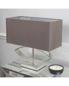 Tramini Taupe Silk Fabric Table Lamp In Silver