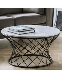 Trevi White Marble Coffee Table With Black Metal Base