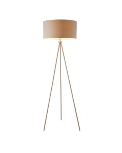 Tri Grey Linen Mix Fabric Shade Floor Lamp In Matt Nickel