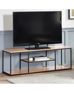 Tribeca Wooden TV Stand With Shelves In Sonoma Oak